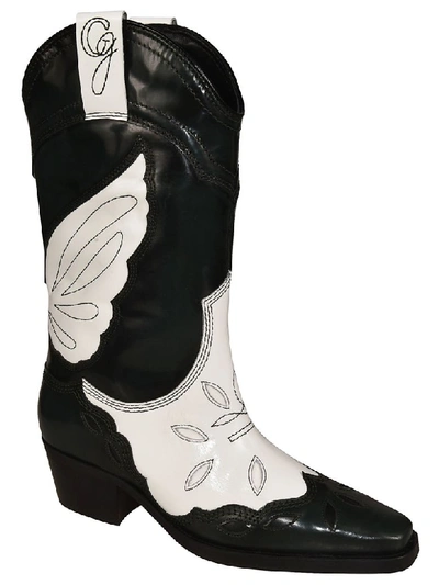 Shop Ganni Embroidered Boots In Petrolio