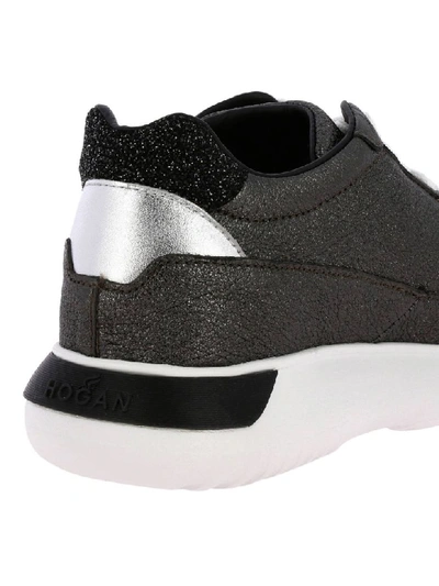 Shop Hogan Sneakers In Laminated Leather With Sport Sole In Lead