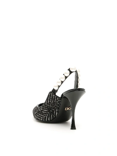 Shop Dolce & Gabbana Lori Chevron Slingbacks With Pearls In Bianco Nero (black)