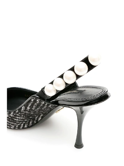 Shop Dolce & Gabbana Lori Chevron Slingbacks With Pearls In Bianco Nero (black)