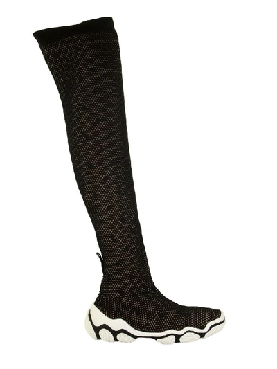 Shop Red Valentino Black Knit Boot Sneakers