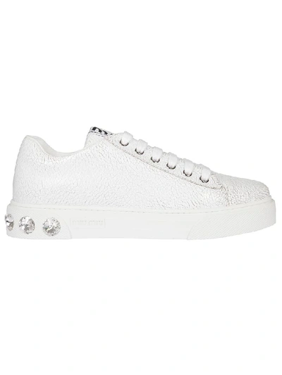 Shop Miu Miu Stud Detail Sneakers In White