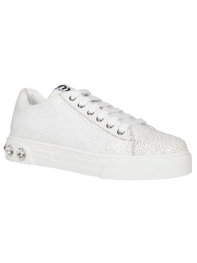 Shop Miu Miu Stud Detail Sneakers In White