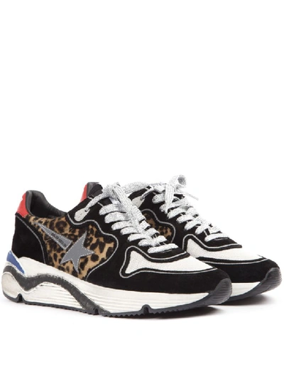 Shop Golden Goose Leopard Printed Running Sneakers In Suede And Mesh In Black Animalier-silver Star