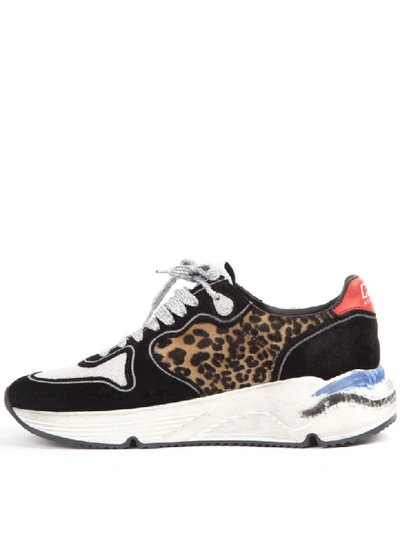 Shop Golden Goose Leopard Printed Running Sneakers In Suede And Mesh In Black Animalier-silver Star