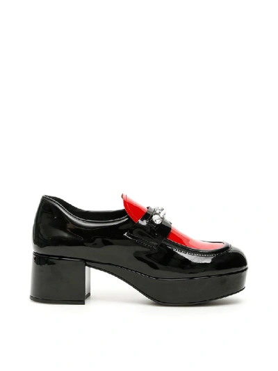 Shop Miu Miu Bicolor Patent Loafers In Nero Rosso (black)