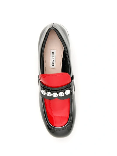 Shop Miu Miu Bicolor Patent Loafers In Nero Rosso (black)