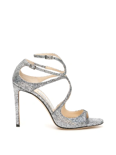 Shop Jimmy Choo Glitter Lang Sandals In Multi (silver)