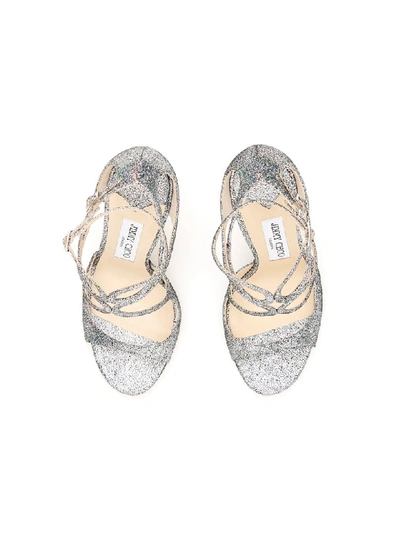 Shop Jimmy Choo Glitter Lang Sandals In Multi (silver)