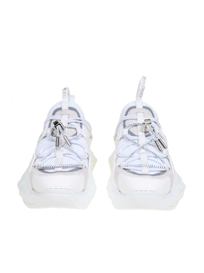 Shop Jimmy Choo Sneakers Diamond Trail / F In Stretch Fabric Color White