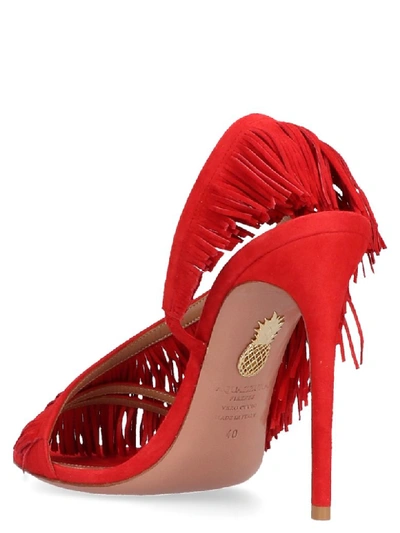 Shop Aquazzura Wilde Fringe Sandals In Red