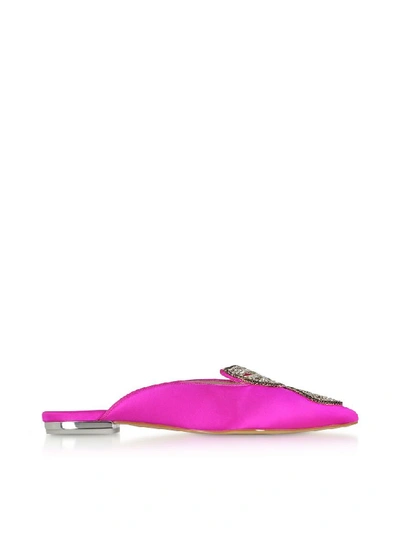 Shop Sophia Webster Fuchsia And Silver Satin Bibi Butterfly Crystal Slippers