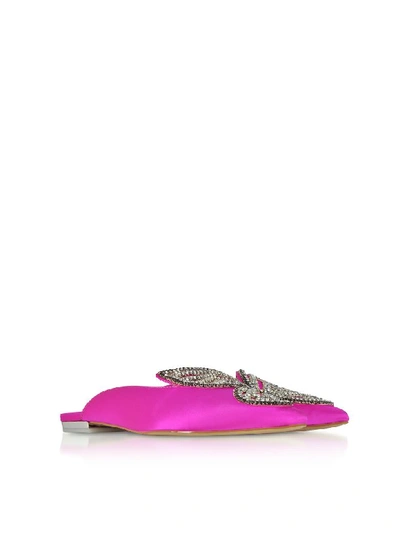 Shop Sophia Webster Fuchsia And Silver Satin Bibi Butterfly Crystal Slippers