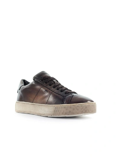 Shop Santoni Dark Brown Leather Sneaker In T.moro (brown)