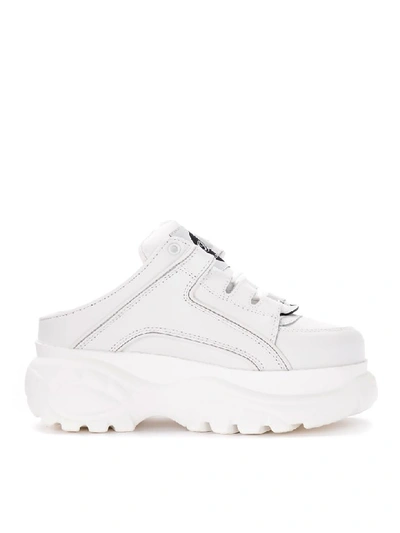Shop Buffalo 1329 White Suede Leather Sabot Sneaker In Bianco