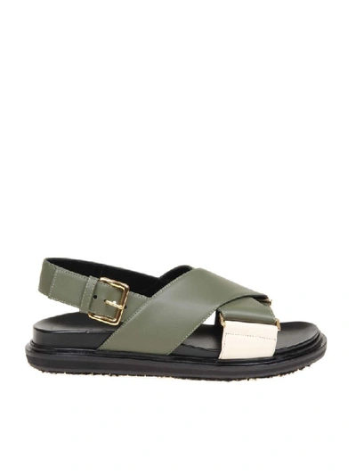 Shop Marni Fussbett Sandal In Leather Color Olive Green In Dark Olive