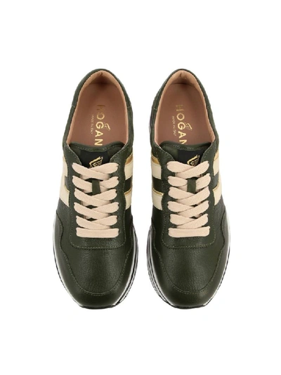 Shop Hogan Sneakers In Smooth Laminated Leather With Suede Heel And 222 Sole In Green