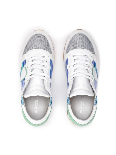 Shop Philippe Model Tropez Iridescent Fabric And Green Suede Sneaker In Verde