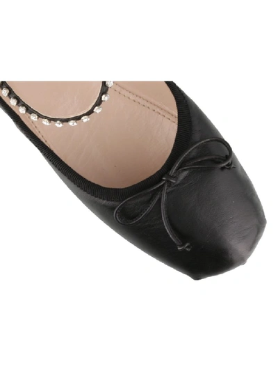 Shop Miu Miu Leather Ballet With Swarovski In Black