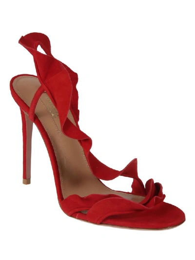 Shop Aquazzura Ruffle Sandals In Lipstick