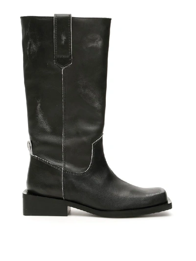 Shop Ganni Calfskin Boots In Black (grey)