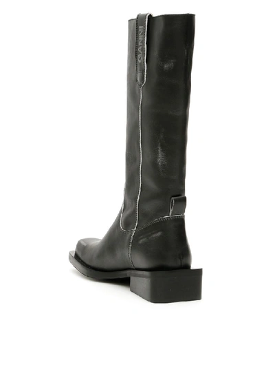 Shop Ganni Calfskin Boots In Black (grey)