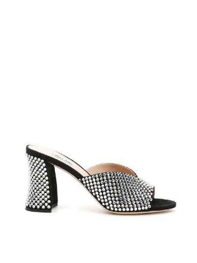 Shop Miu Miu Crystal Mules In Nero (black)