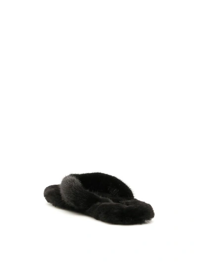 Shop Alexander Wang Mink Fur Motel Thongs In Black (black)