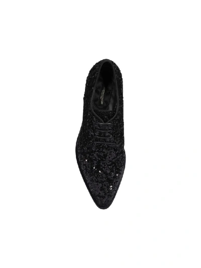Shop Dolce & Gabbana Derby Laced Up Shoes With Paillettes In Black