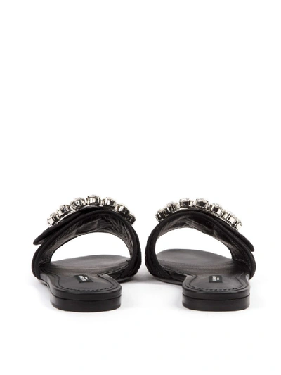 Shop Dolce & Gabbana Black Leather & Viscose Jewel Slider Sandal