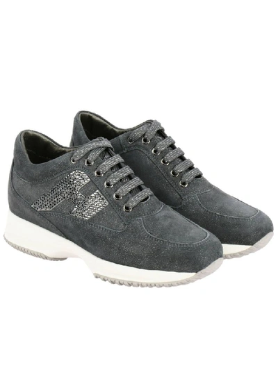 Shop Hogan Interactive Sneakers In Lurex Suede With H Strass In Grey