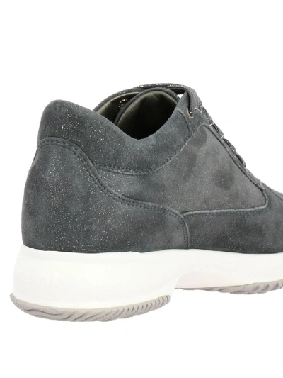 Shop Hogan Interactive Sneakers In Lurex Suede With H Strass In Grey