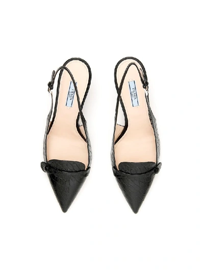 Shop Prada Croc-print Slingbacks In Nero (black)