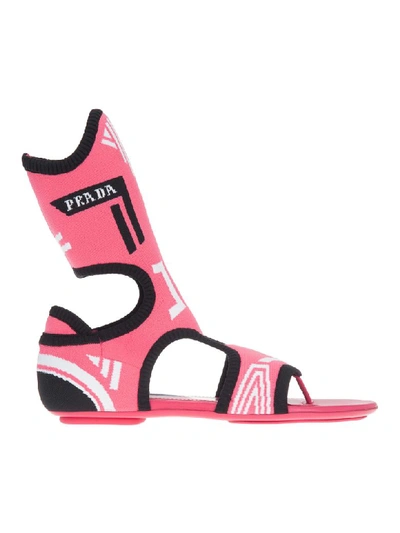 Shop Prada High Knit Sandals In Pink