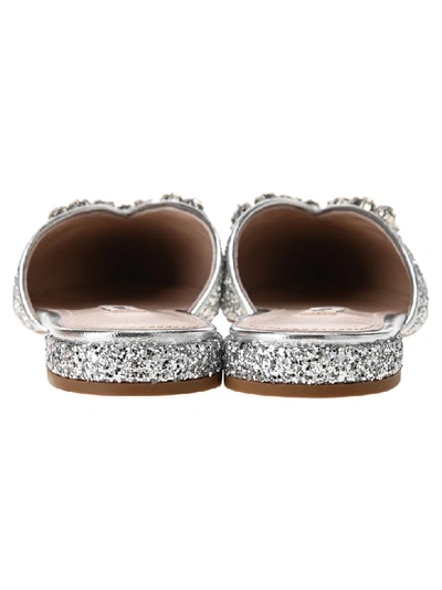 Miu Miu Embellished Glittered Mules In Silver