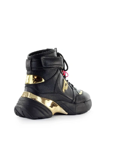 Shop Pinko Lugano 1 Black Gold Leather High Sneaker In Nero/oro (black)