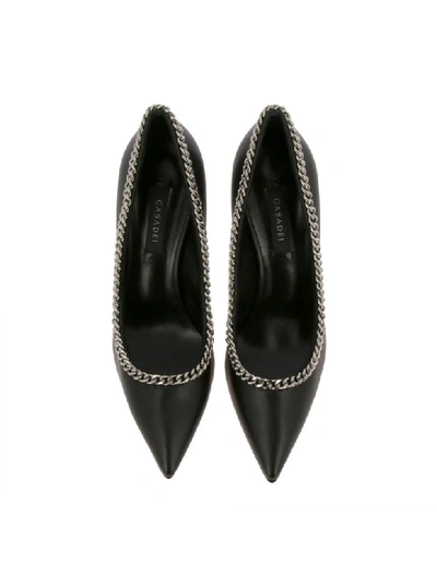 Shop Casadei D&eacute;collet&eacute; In Leather With Metal Chain Edges In Black