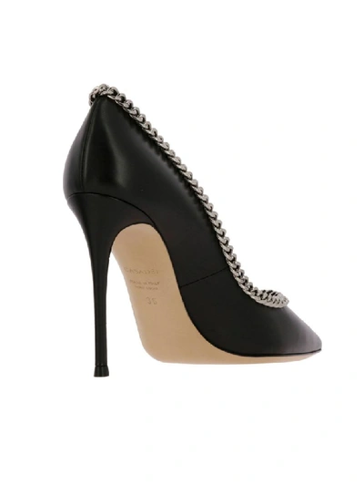 Shop Casadei D&eacute;collet&eacute; In Leather With Metal Chain Edges In Black