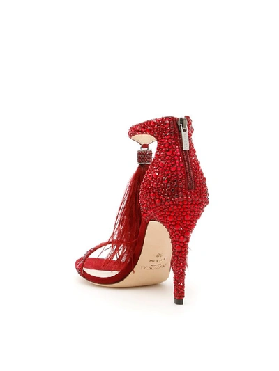 Shop Jimmy Choo Crystal And Feather Viola Sandals In Red Mix (red)