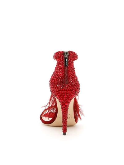 Shop Jimmy Choo Crystal And Feather Viola Sandals In Red Mix (red)