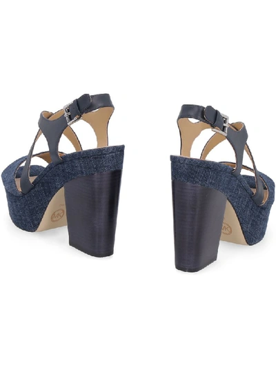 Shop Michael Kors Denim Sandals With Heel In Blue