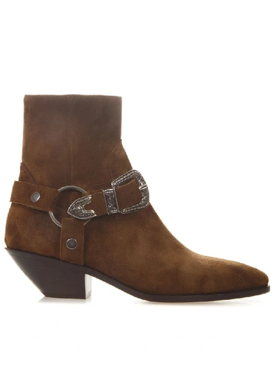 Shop Saint Laurent West Harness Brown Suede Bootie