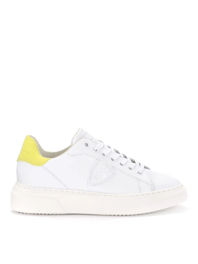 Shop Philippe Model Temple White And Fluo Yellow Leather Sneaker In Bianco