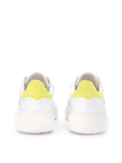 Shop Philippe Model Temple White And Fluo Yellow Leather Sneaker In Bianco