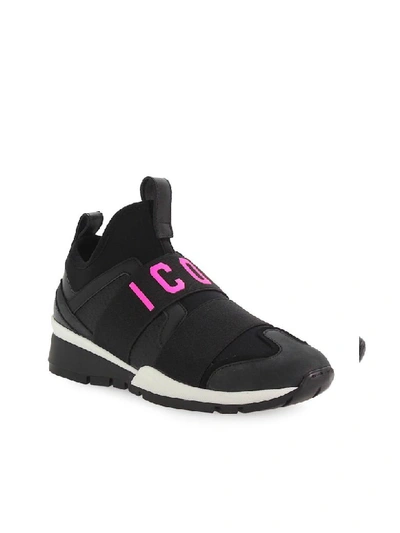 Shop Dsquared2 Black Fuchsia Neoprene Icon Sneaker In Nero / Fucsia (black)