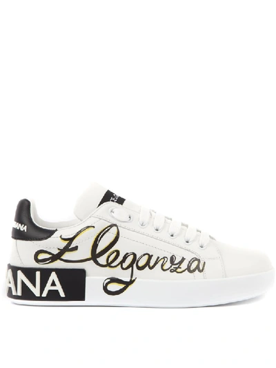Shop Dolce & Gabbana Portofino Eleganza White Leather Sneaker