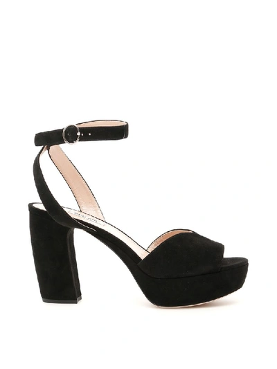 Shop Miu Miu Suede Platform Sandals In Nero (black)