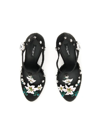 Shop Dolce & Gabbana T-strap Sandals With Lilies In Nero (black)