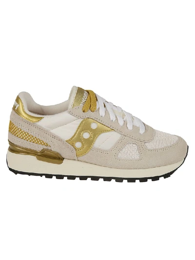 Shop Saucony Paneled Sneakers In White/gold