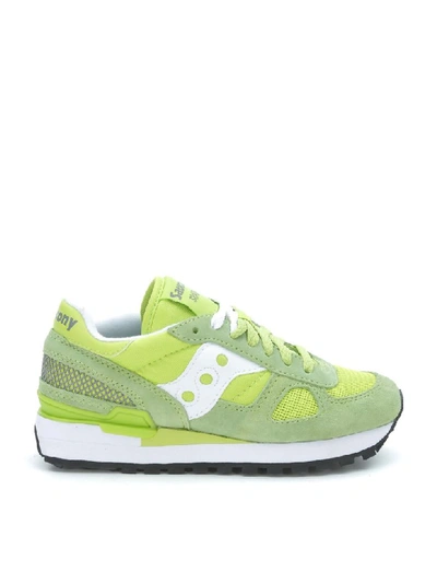 Shop Saucony Sneakers  Shadow In Suede E Tessuto Retinato Verde Lime